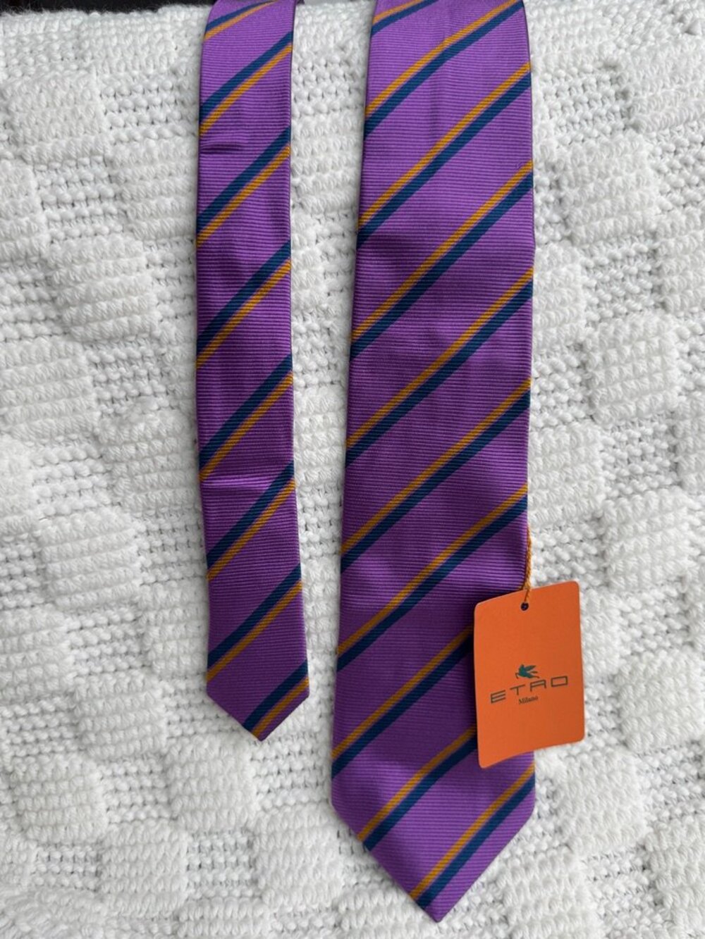 ETRO Milano Purple Striped Silk Tie Made Italy NWT Designer Necktie - Picture 2 of 6